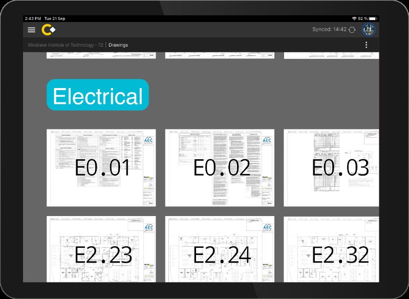 Concourse drawing sheets on a tablet