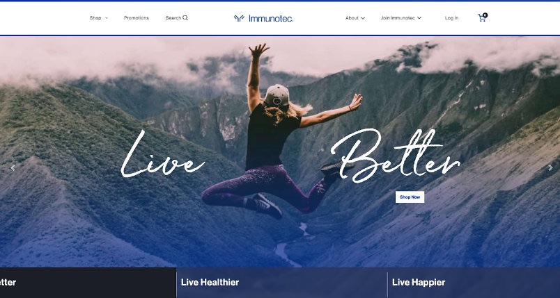 Immunotec online shop landing page