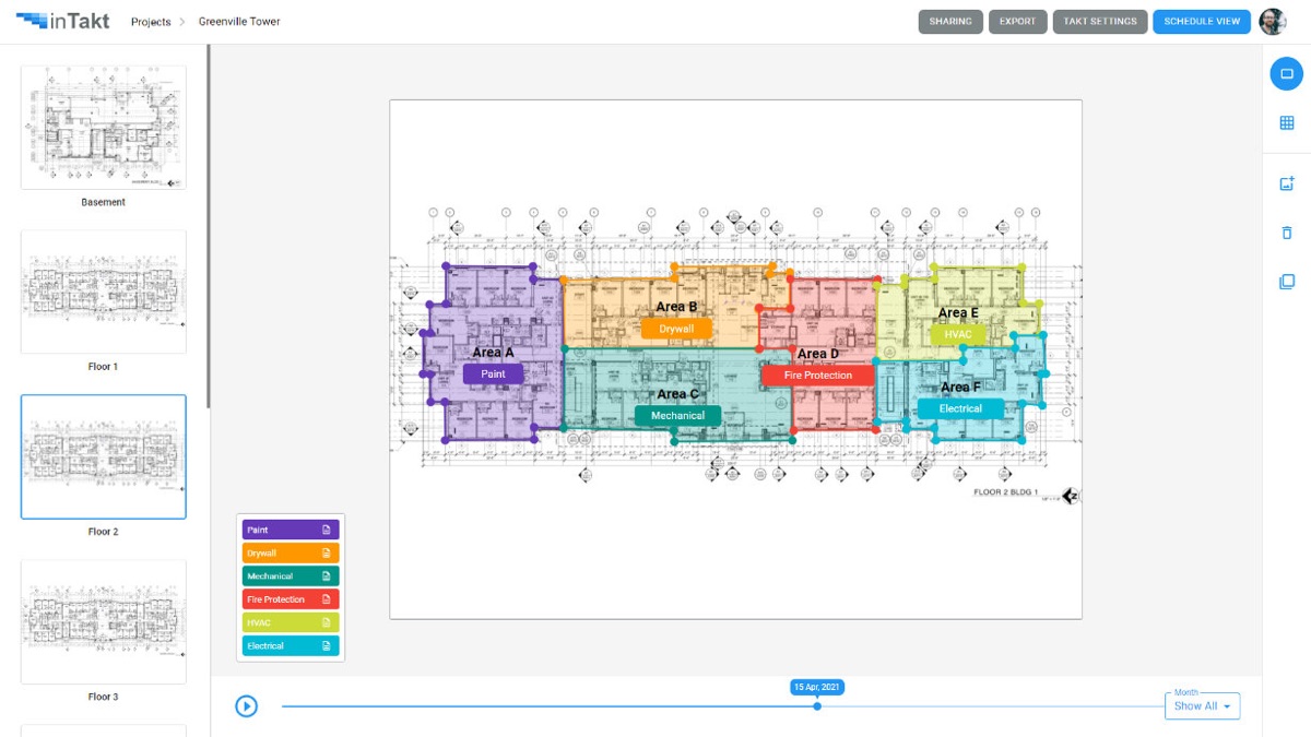 inTakt floor plan with colour-coded work areas