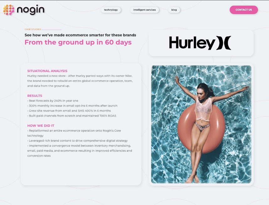 Nogin case study page for a client brand