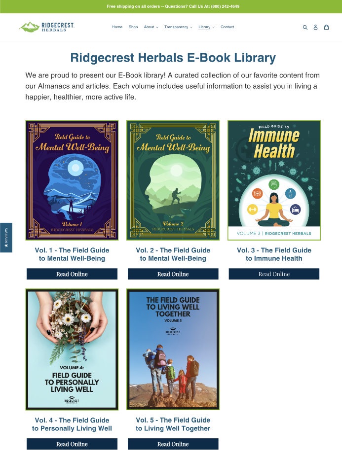 Ridgecrest Herbals e-book library page